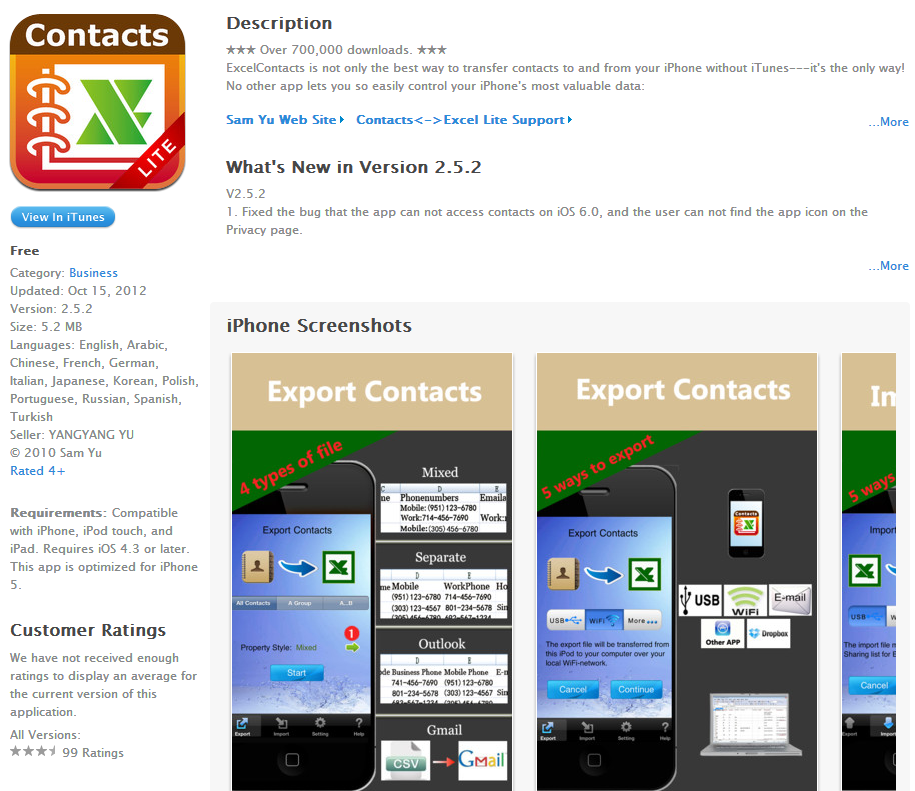 excelContacts app